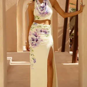 Stassi | Falda larga entallada con abertura lateral y estampado floral