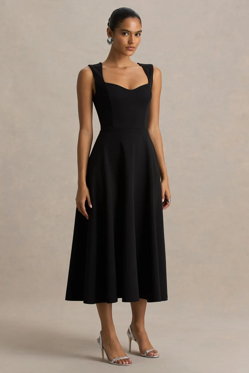 Andromeda | Vestido Midi Negro Sweetheart - Imagen 5