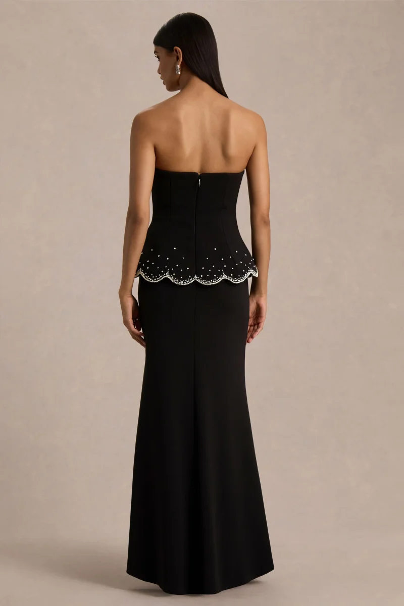 Robin | Vestido Largo Negro con Corsé, Sin Tiras y con Pedrería - Imagen 4