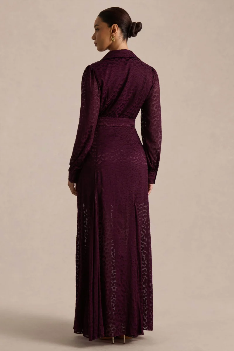 Kirsty | Vestido Camisero Morado de Manga Larga con Falda de Vuelo - Imagen 3
