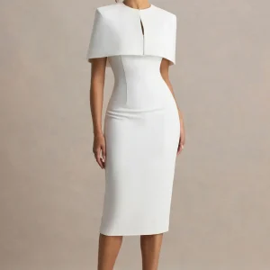 Baylor | Vestido midi blanco con detalle de capa removible