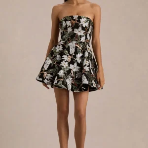 Sparky | Vestido corto de tubo con adornos florales en negro y bronce