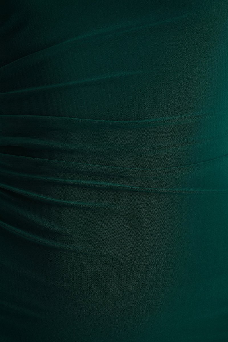 Eden | Vestido Largo Verde Botella con Escote Alto y Detalles Fruncidos - Imagen 7