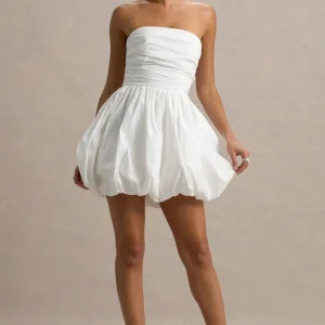 Faye | Vestido corto blanco con escote bandeau y falda puff ball