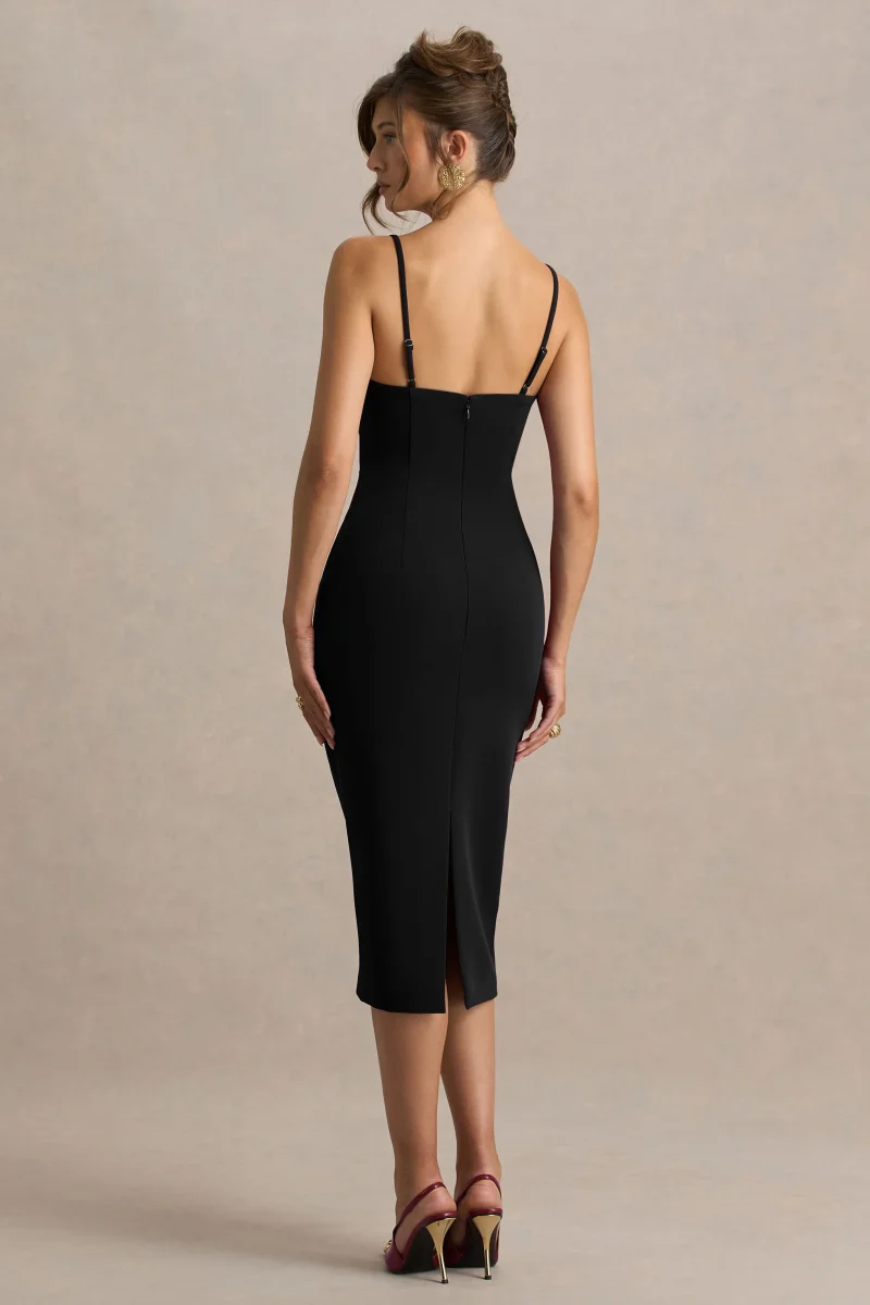 Baylor | Vestido Midi Negro Con Capa Corta Desmontable - Imagen 7