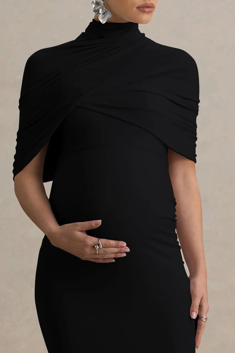 Augustina | Vestido Midi de Maternidad Negro con Capa - Imagen 7