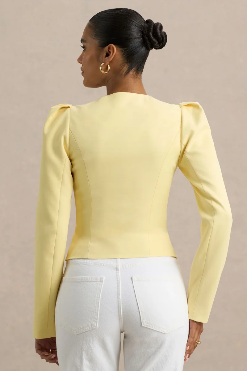 Olympia | Top de manga larga amarillo con escote corazón y detalle de botones forrados - Imagen 3