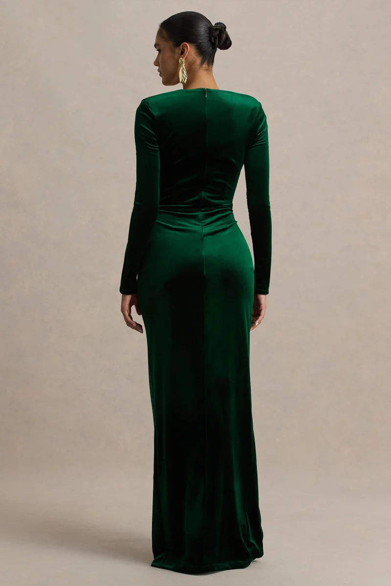 Fay | Vestido largo de Terciopelo Verde Botella con Nudo y Estilo Corsé - Imagen 3