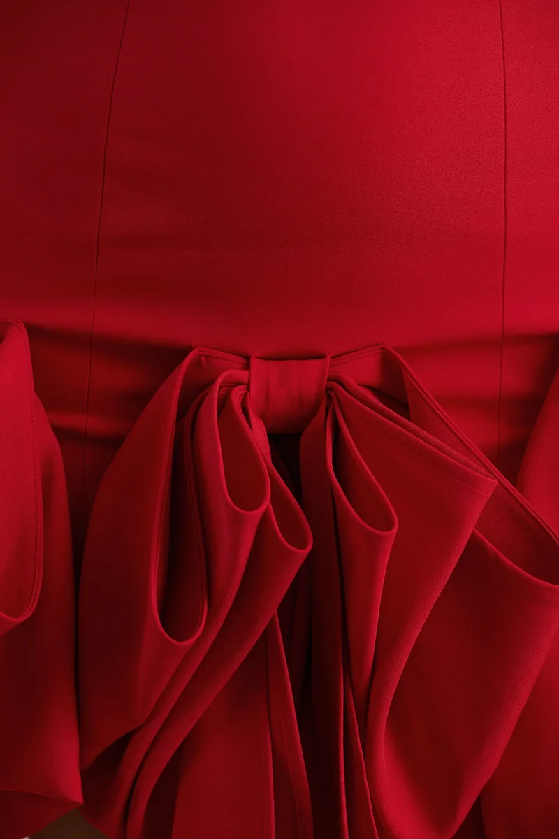 Erica | Vestido rojo corto con escote bandeau y falda globo - Imagen 8