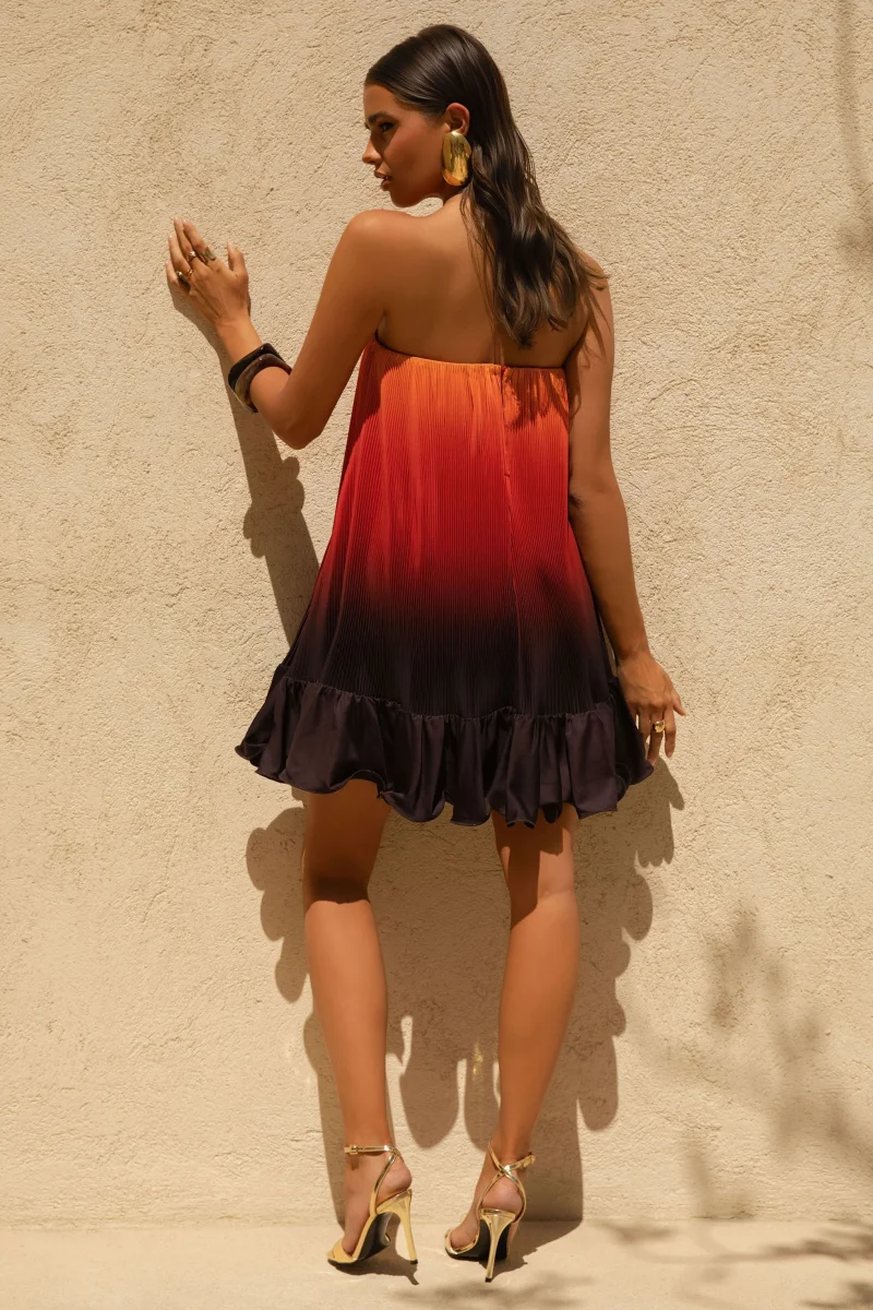 Tropical | Vestido corto de Satén Naranja ombré con Dobladillo con Volantes - Imagen 3
