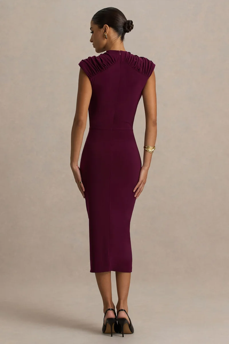 Hermia | Vestido Midi Burdeos De Cuello Alto Sin Mangas - Imagen 3