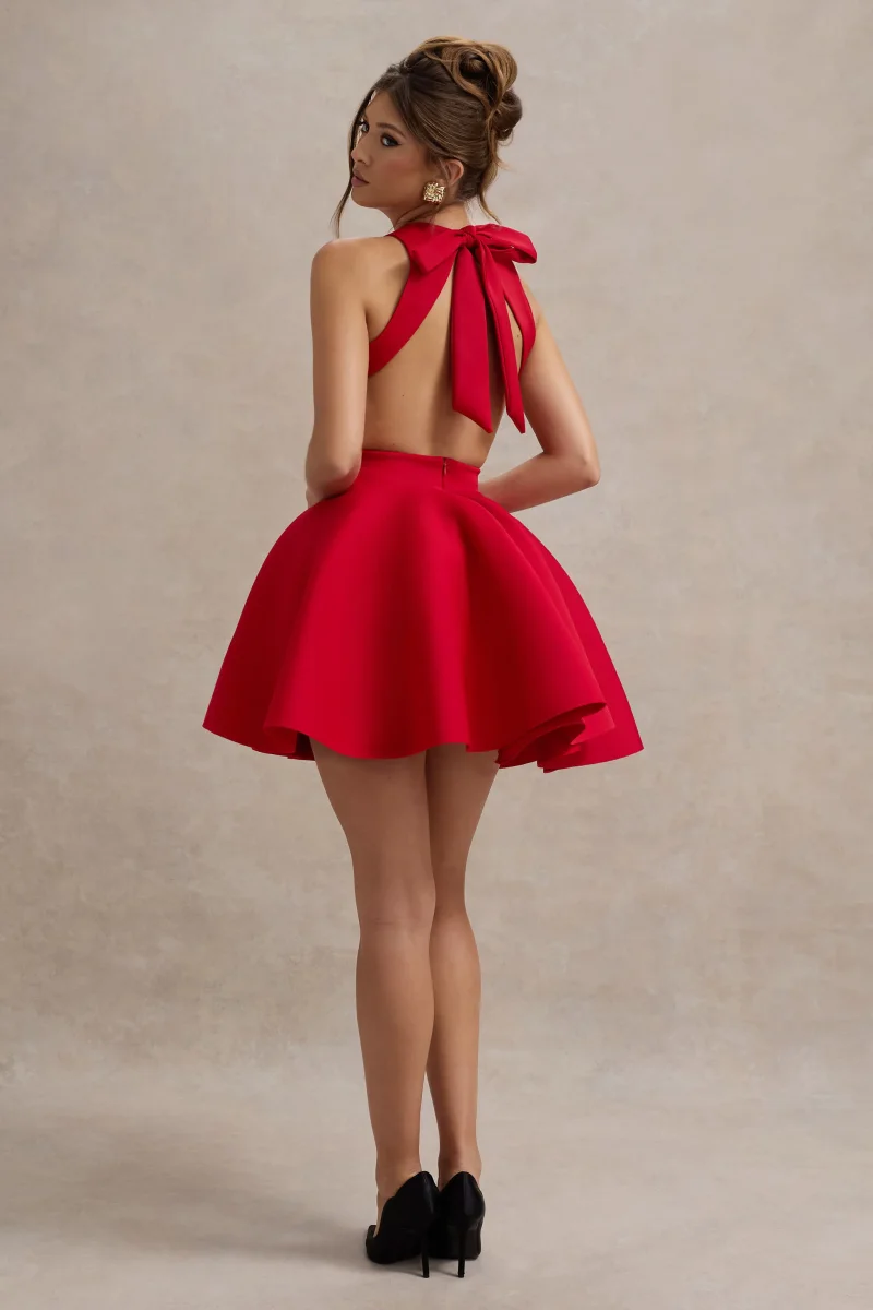 Waverly | Vestido corto en rojo con espalda abierta y falda skater - Imagen 3