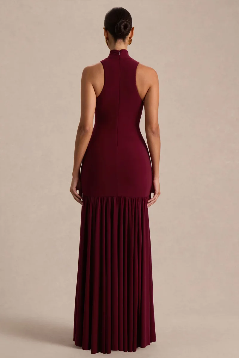 Tasmin | Vestido Largo color Burdeos con Cuello Alto y Cintura Caída - Imagen 3