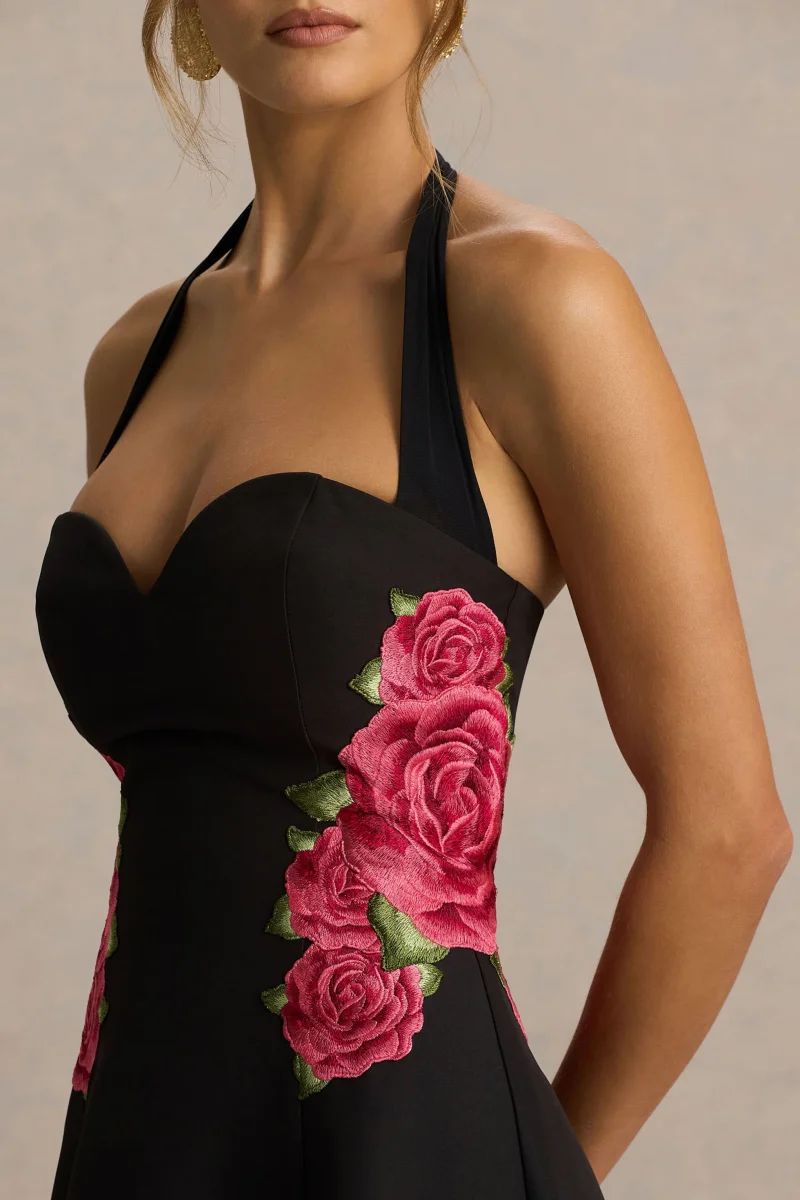 Tillie | Vestido Midi Negro con Escote Halter - Imagen 4