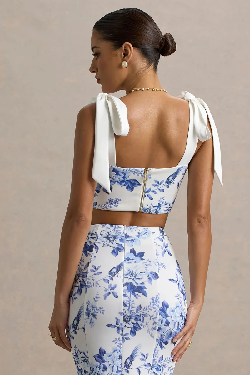 Phoebe | Top corto con detalle de lazos en los tirantes con estampado floral - Imagen 3