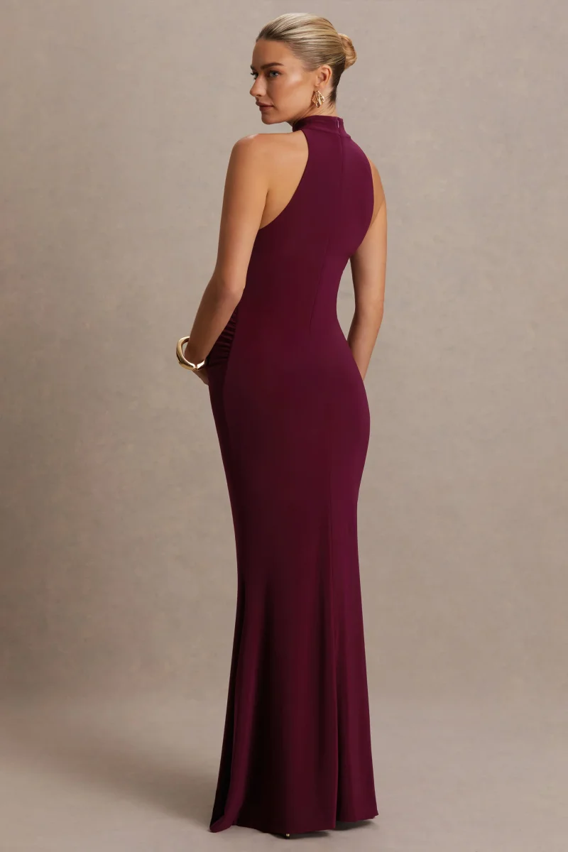 Kaia | Vestido Premamá Burdeos con Escote Halter - Imagen 3