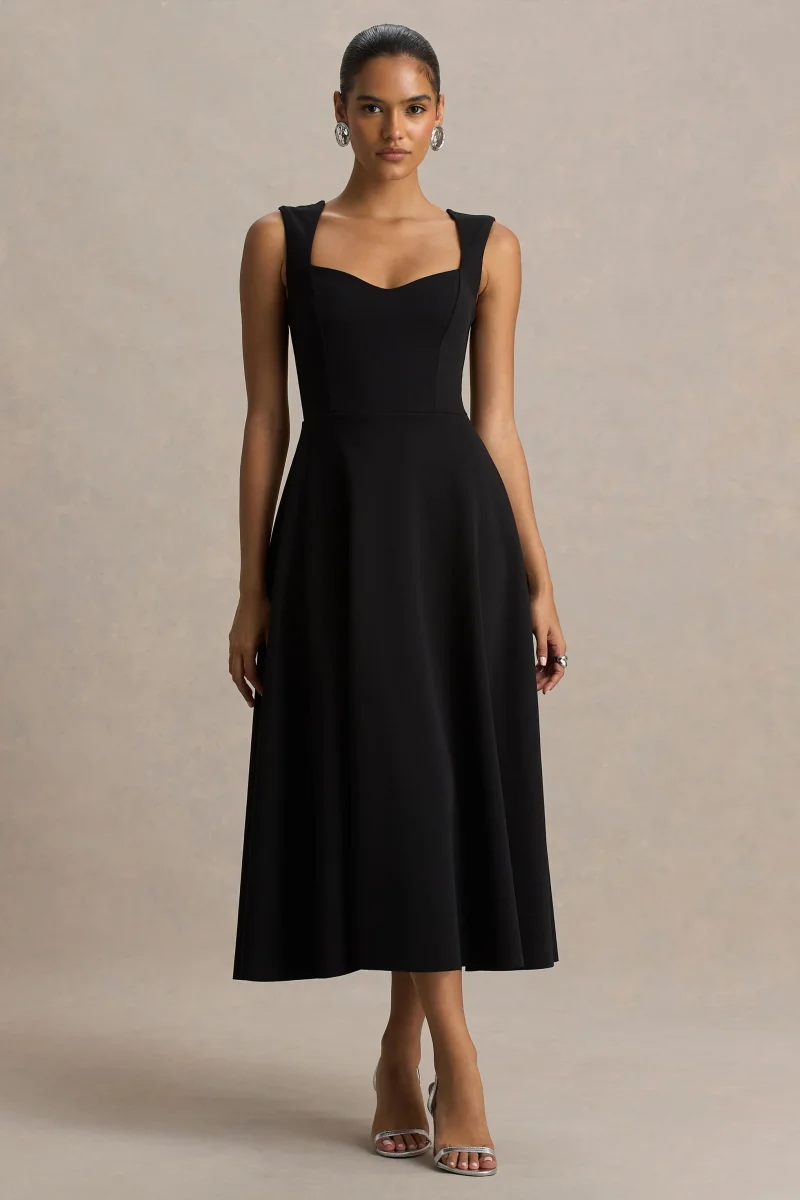 Andromeda | Vestido Midi Negro Sweetheart - Imagen 6