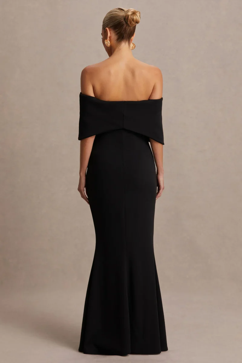 Libra | Vestido largo premamá con lazo negro y escote bardot - Imagen 3