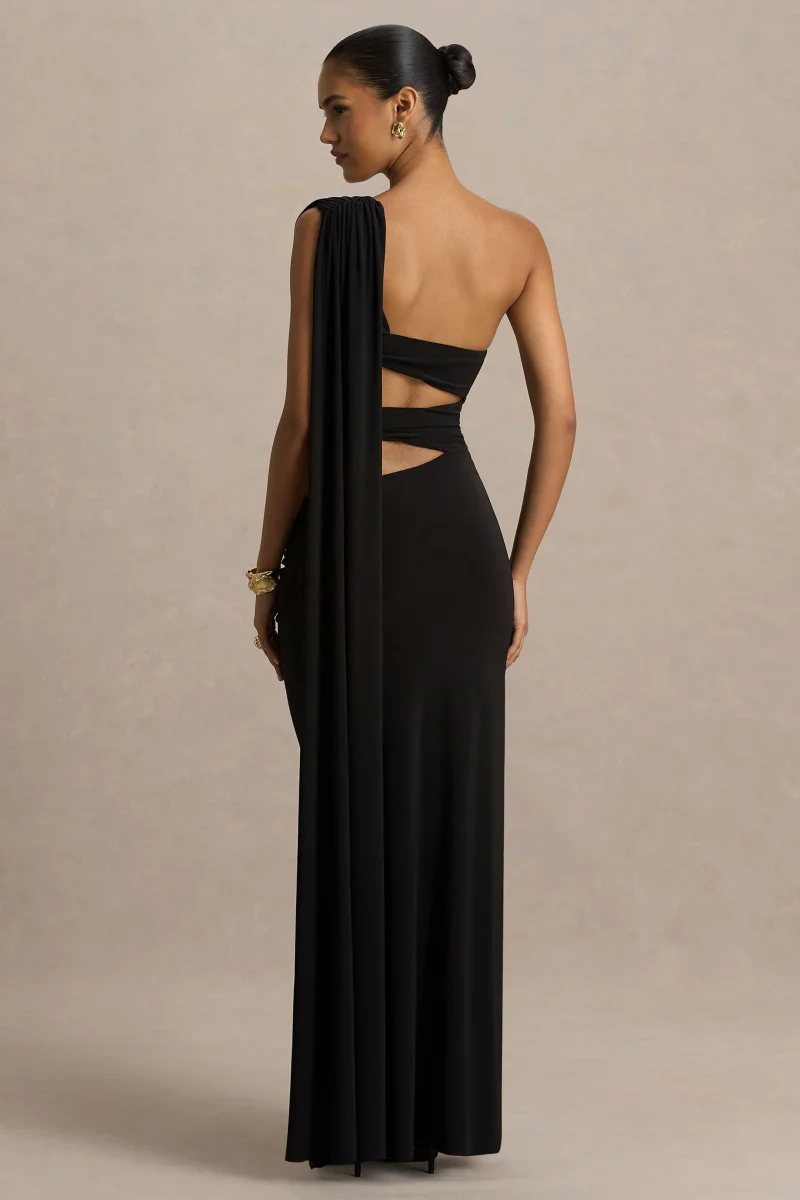 Nebula | Vestido Largo Negro Bandeau con Recortes - Imagen 3