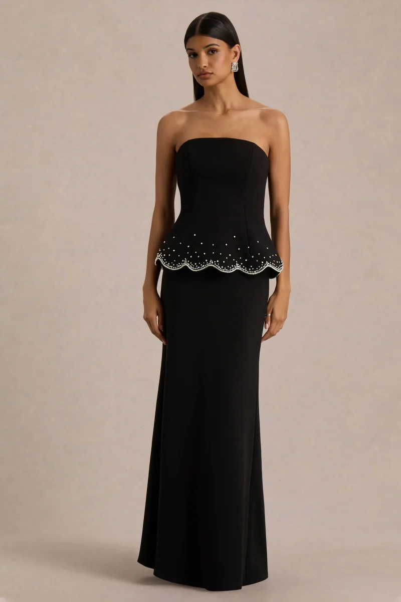 Robin | Vestido Largo Negro con Corsé, Sin Tiras y con Pedrería - Imagen 5