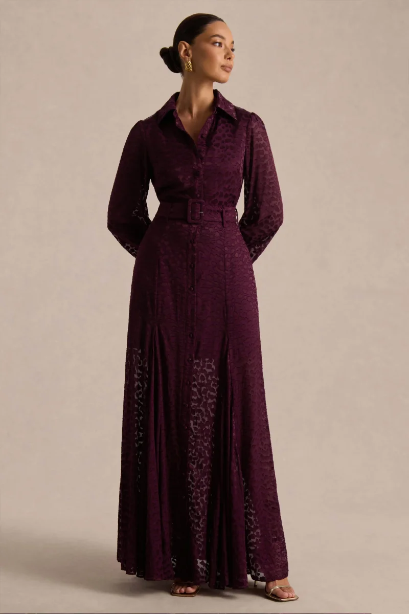 Kirsty | Vestido Camisero Morado de Manga Larga con Falda de Vuelo - Imagen 4