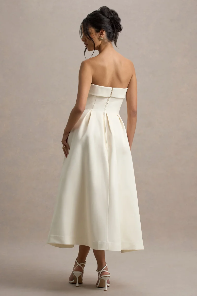 Annalise | Vestido midi con escote bandeau con estampado floral y falda plisada - Imagen 3