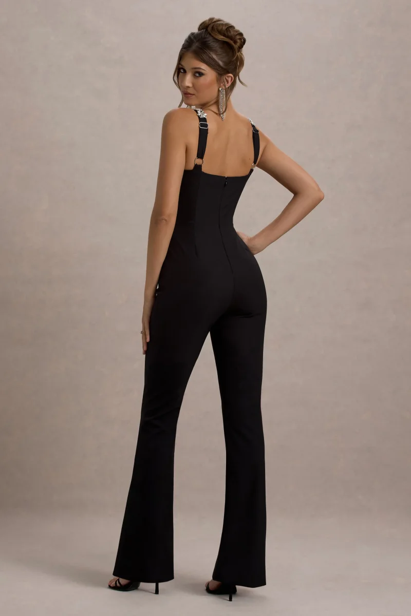Amadi | Mono negro con detalles brillantes, tirantes con pierna acampanada. - Imagen 3
