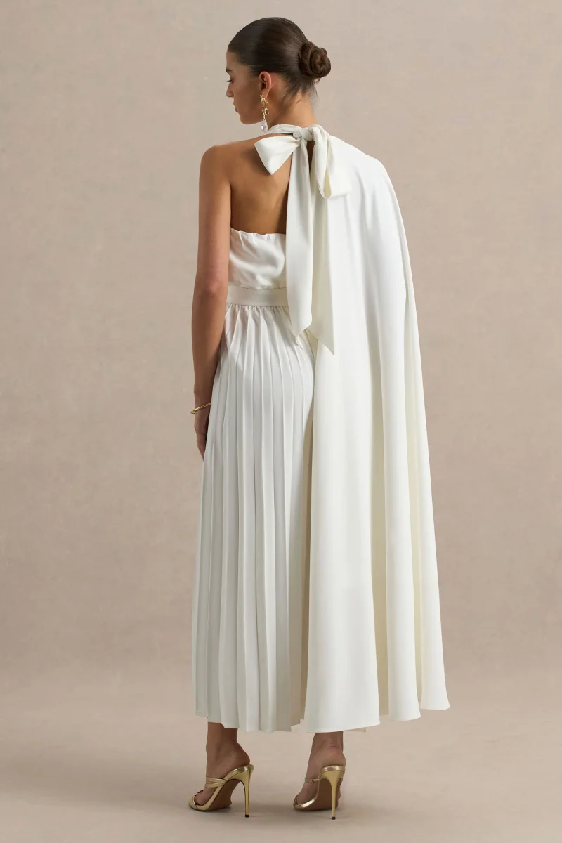 Paradise | Mono blanco con detalle de lazada en el cuello y manga tipo capa - Imagen 3