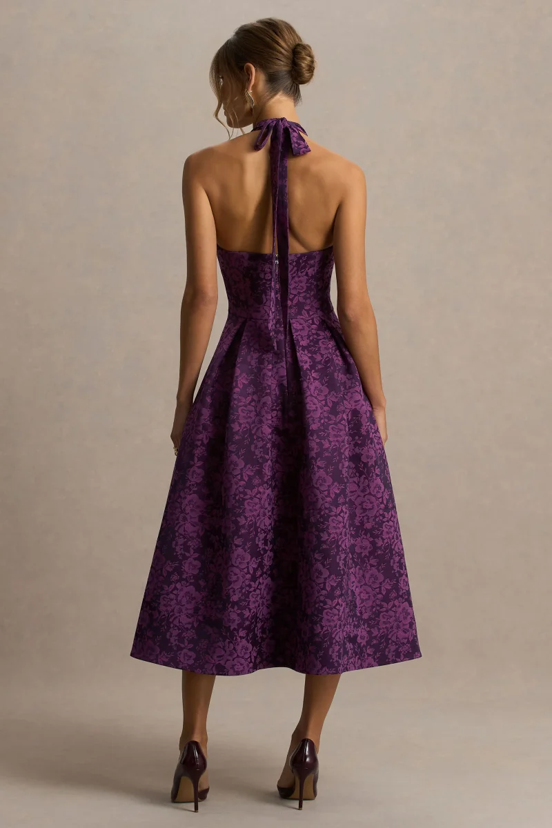 Isabeau | Vestido Midi Morado de Satén con Escote Pronunciado - Imagen 3