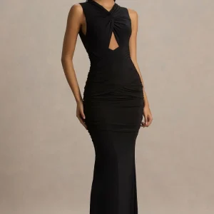 Kendall | Vestido largo negro con abertura en el escote