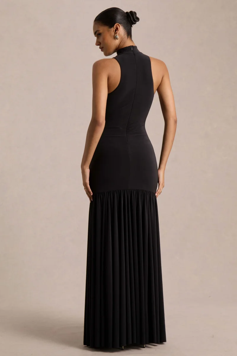 Tasmin | Vestido Largo Negro de Cuello Alto con Cintura Baja - Imagen 3