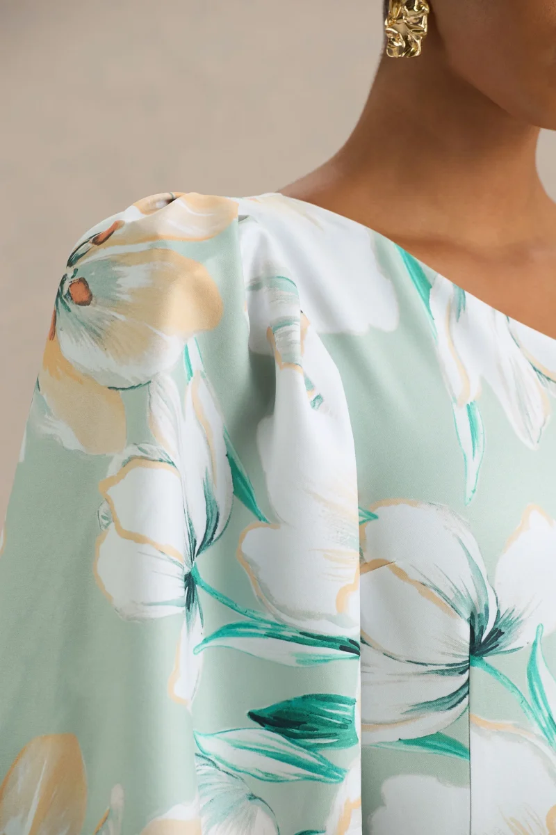 Kellis | Vestido largo Asimétrico con Manga Abullonada en Estampado Floral Verde - Imagen 8