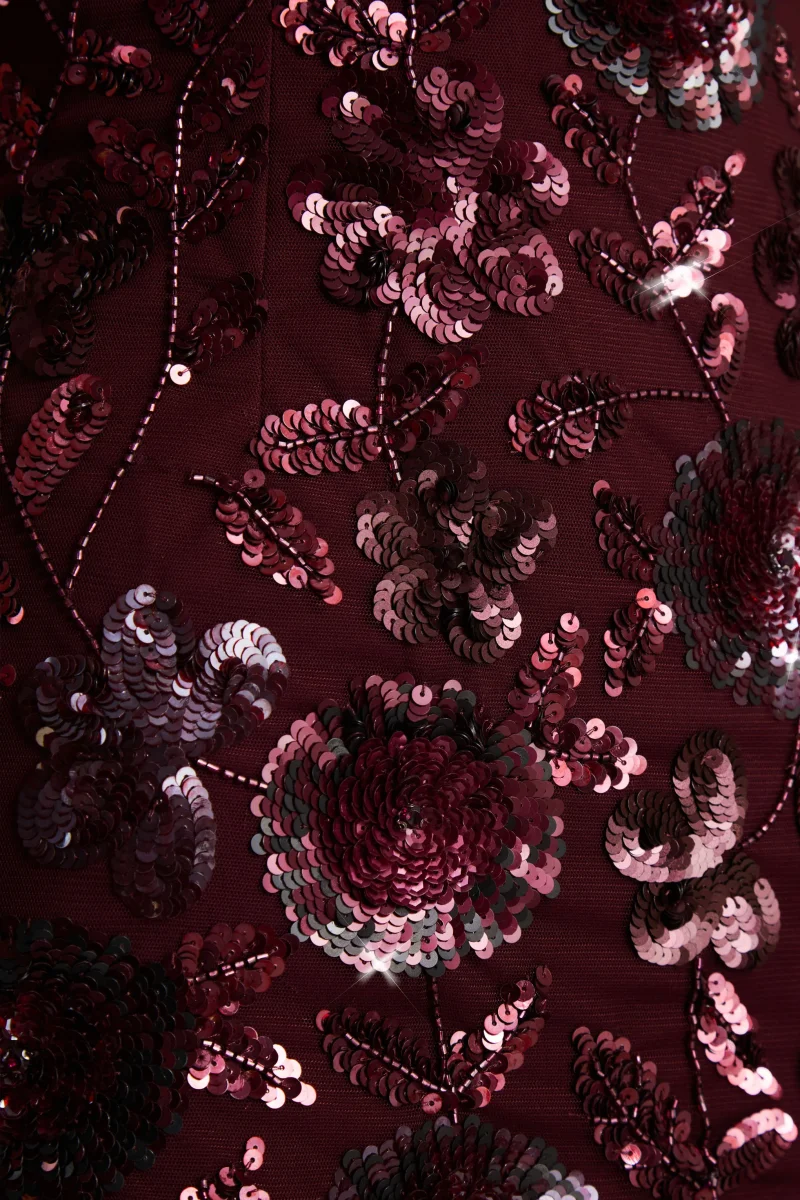 Moonshine | Vestido Corto con estampado floral burdeos y cuello cuadrado - Imagen 8