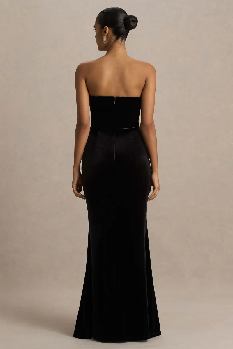 Yolanda | Vestido largo de terciopelo negro con escote corazón - Imagen 3