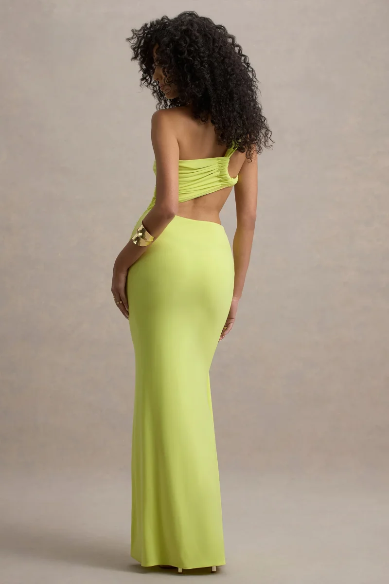 Giovanna | Vestido largo en verde lima con detalles cut out y drapeados - Imagen 3