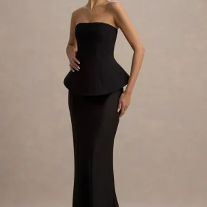 Ohio | Vestido largo Negro Sin Tirantes con escote con Corsé