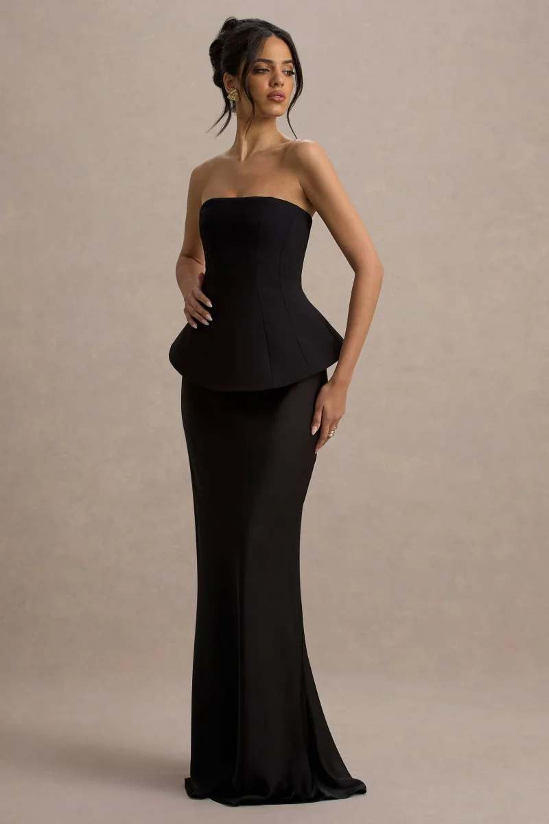 Ohio | Vestido largo Negro Sin Tirantes con escote con Corsé - Imagen 2