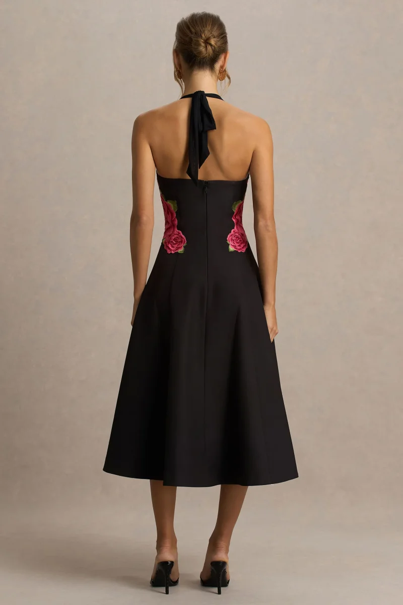 Tillie | Vestido Midi Negro con Escote Halter - Imagen 3