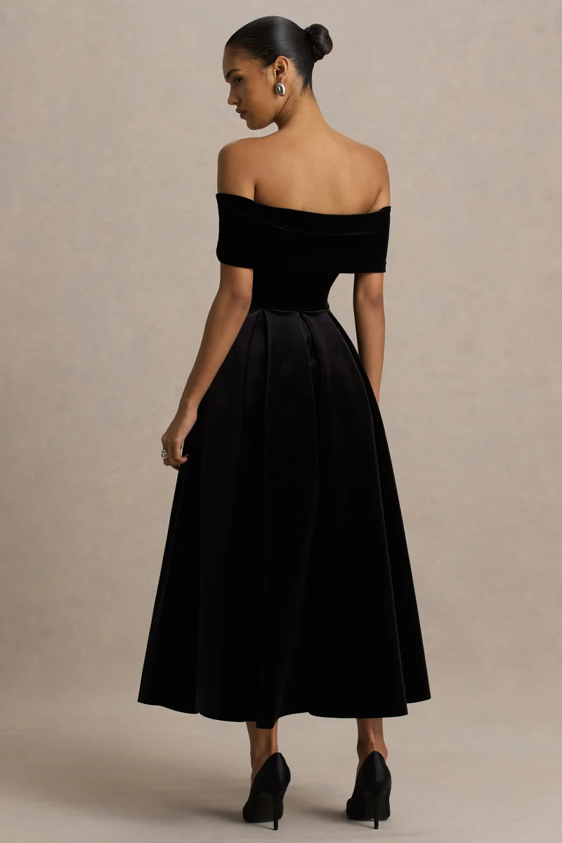 Ablaze | Vestido Midi Negro Con Escote Bardot - Imagen 3