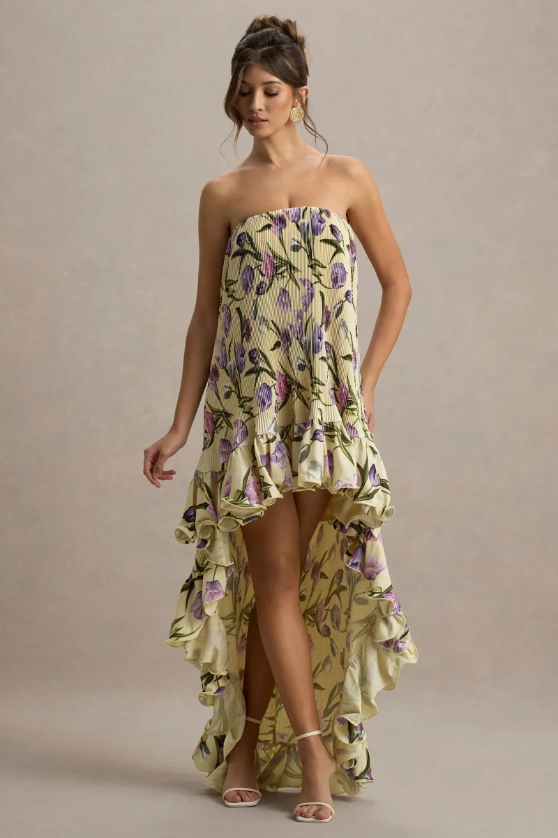 Whistler | Vestido largo con estampado floral con Volantes y Dobladillo Asimétrico - Imagen 6