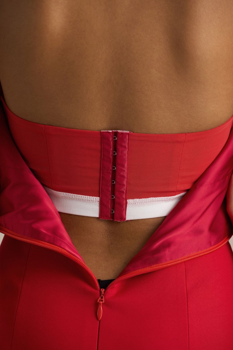 Erica | Vestido rojo corto con escote bandeau y falda globo - Imagen 6