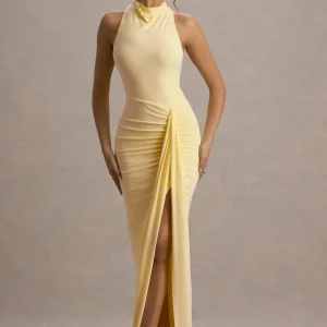 Sunflower | Vestido largo sin mangas en amarillo con silueta fruncida
