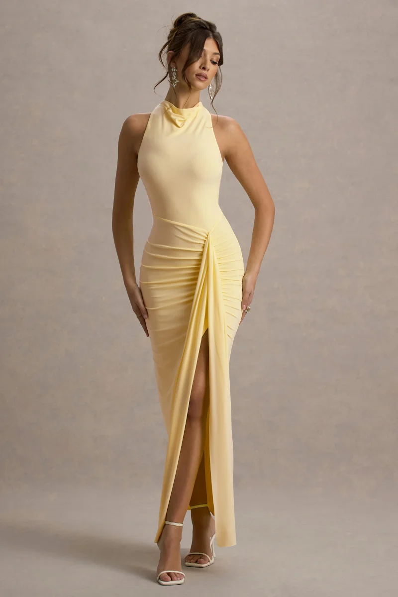 Sunflower | Vestido largo sin mangas en amarillo con silueta fruncida