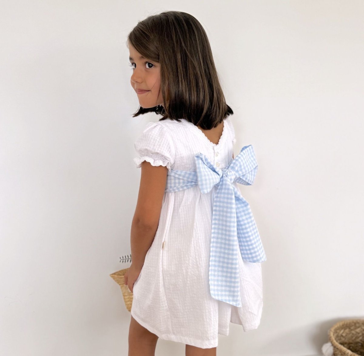 Vestido blanco Niña Vichy blanco - Imagen 2