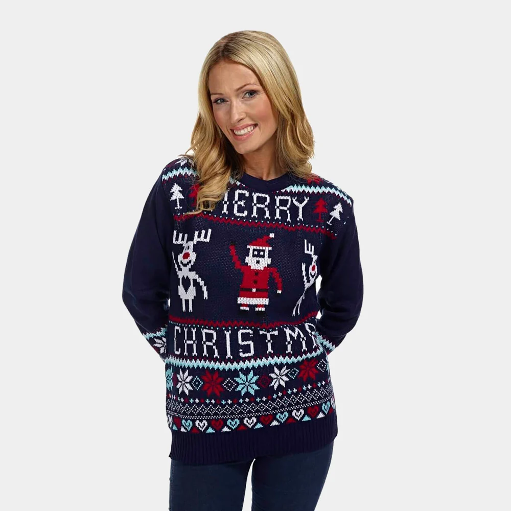 Jersey de Navidad Parejas Merry Christmas Azul Marino - Imagen 2